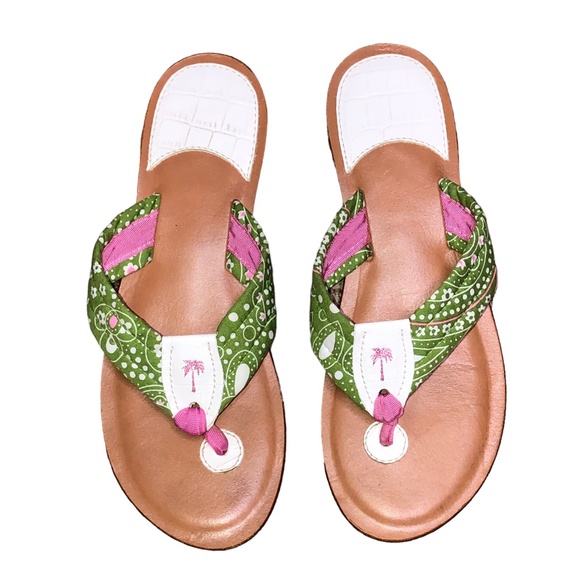 Pink & Green Toe Thong Summer Beach Resort Vacation Sandals Size 10M - Picture 1 of 15